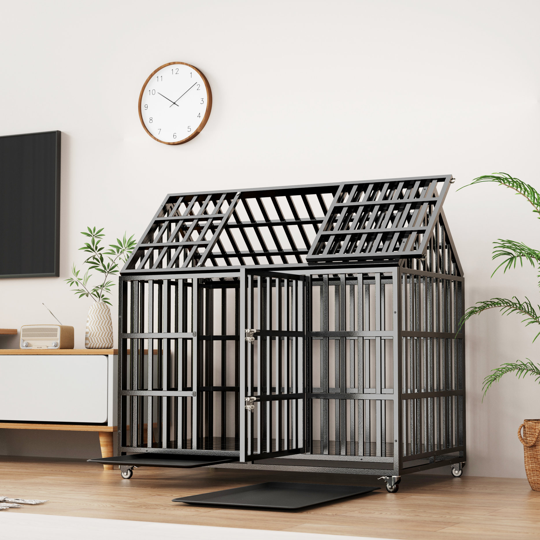 Latitude Run® 52" Heavy Duty Metal Dog Crate For Big Breeds - 4 ...